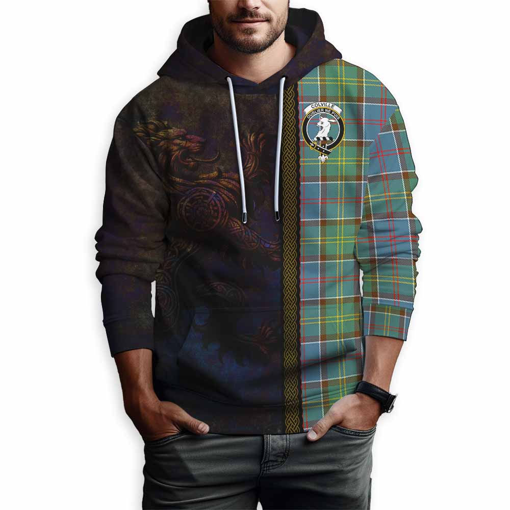 Tartan Vibes Clothing Colville Tartan Family Crest Hoodie Alba Gu Brath Be Brave Lion Ancient Style