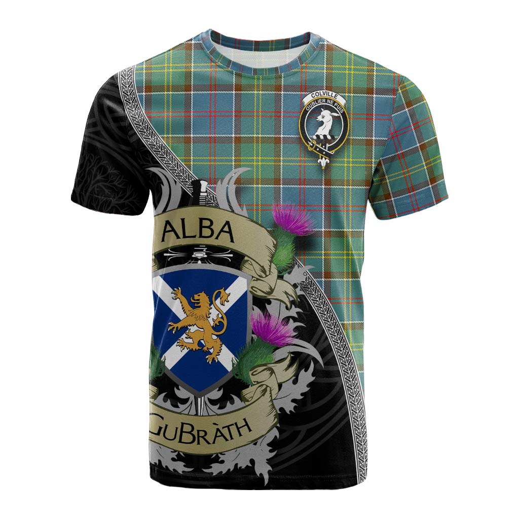 Tartan Vibes Clothing Colville Tartan Family Crest Cotton T-shirt Lion Rampant Royal Thistle Shield Celtic Inspired