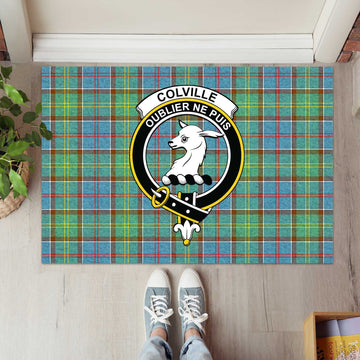 Colville Tartan Rubber Doormat with Family Crest