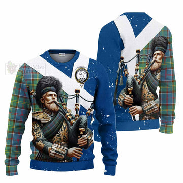 Tartan Vibes Clothing Colville Tartan Knitted Sweater with Family Crest Scottish Bagpiper Vibes