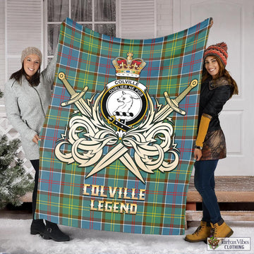 Colville Tartan Blanket with Clan Crest and the Golden Sword of Courageous Legacy