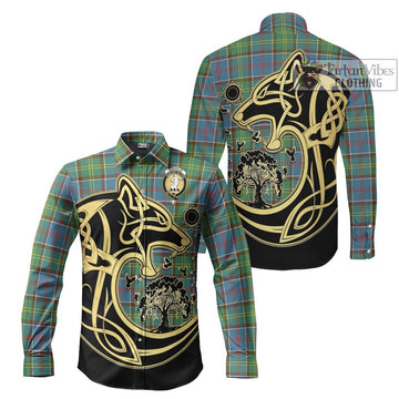 Colville Tartan Long Sleeve Button Shirt with Family Crest Celtic Wolf Style