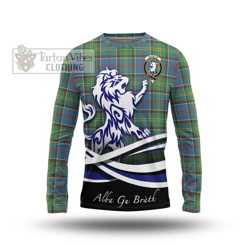 Colville Tartan Long Sleeve T-Shirt with Alba Gu Brath Regal Lion Emblem Unisex - Tartanvibesclothing Shop
