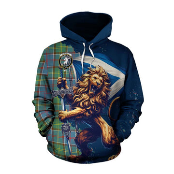 Tartan Vibes Clothing Colville Tartan Family Crest Cotton Hoodie with Scottish Majestic Lion