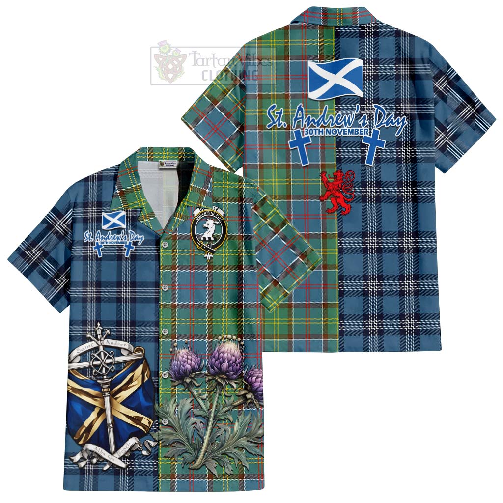 Colville Tartan Hawaiian Shirt Happy St. Andrew's Day Half Tartan Style Kid - Tartan Vibes Clothing