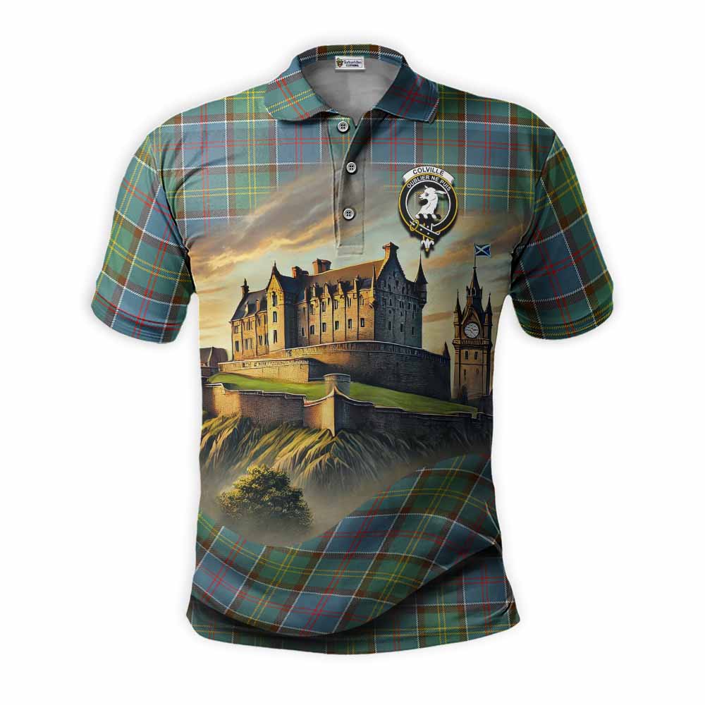 Tartan Vibes Clothing Colville Tartan Family Crest Polo Shirt with Scottish Ancient Castle Stype
