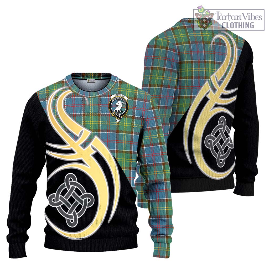 Colville Tartan Knitted Sweater with Family Crest and Celtic Symbol Style Unisex - Tartan Vibes Clothing