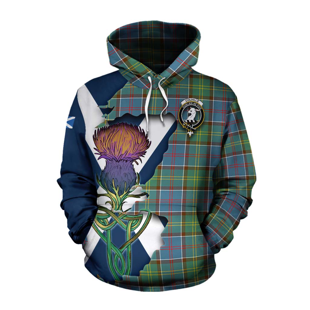 Tartan Vibes Clothing Colville Tartan Family Crest Cotton Hoodie Scottish Thistle Celtic Inspired