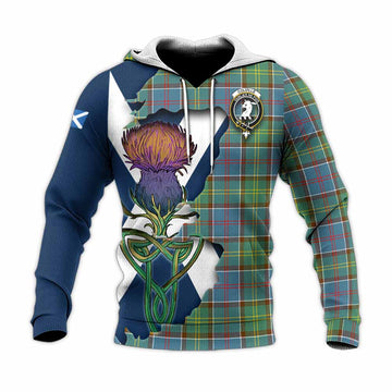 Colville Tartan Family Crest Knitted Hoodie Scottish Thistle Celtic Inspired