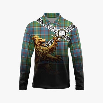 Colville Crest Tartan Long Sleeve Polo Shirt with Golden Lion Emblem Celtic Style