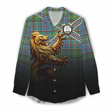 Colville Crest Tartan Women's Casual Shirt with Golden Lion Emblem Celtic Style