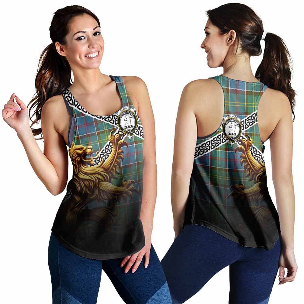 Tartan Vibes Clothing Colville Crest Tartan Women's Racerback Tanks with Golden Lion Emblem Celtic Style