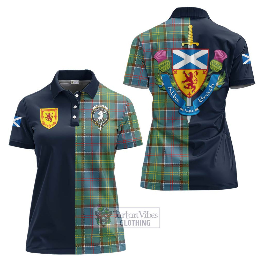Tartan Vibes Clothing Colville Tartan Women's Polo Shirt with Scottish Lion Royal Arm Half Style