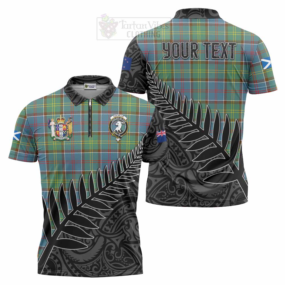 Tartan Vibes Clothing Colville Crest Tartan Zipper Polo Shirt with New Zealand Silver Fern Half Style