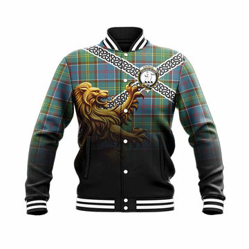 Colville Crest Tartan Baseball Jacket with Golden Lion Emblem Celtic Style