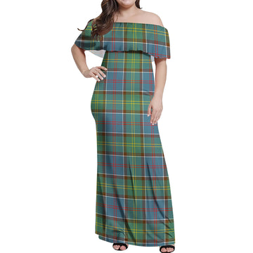 Colville Tartan Off Shoulder Long Dress Women's Dress - Tartanvibesclothing