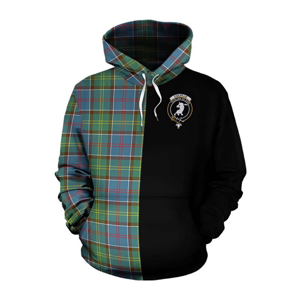 Tartan Vibes Clothing Colville Tartan Cotton Hoodie with Family Crest and Half Of Me Style