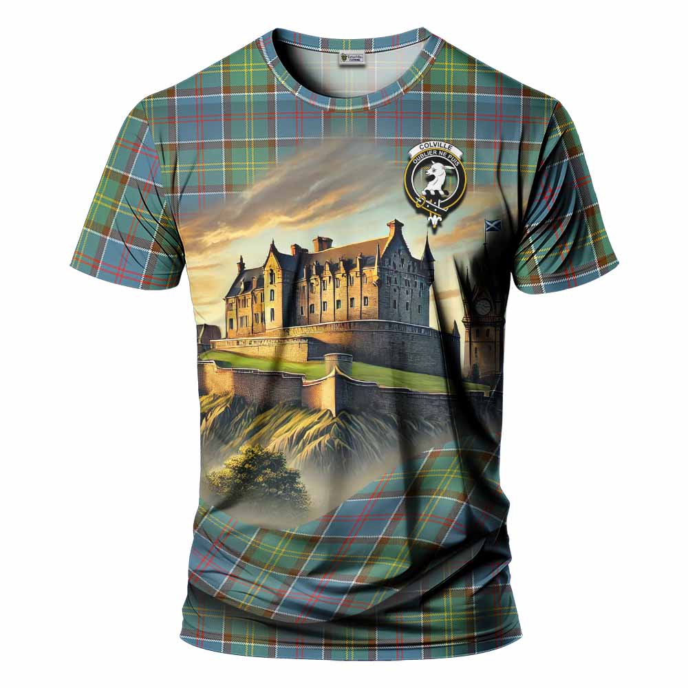 Tartan Vibes Clothing Colville Tartan Family Crest T-Shirt with Scottish Ancient Castle Stype