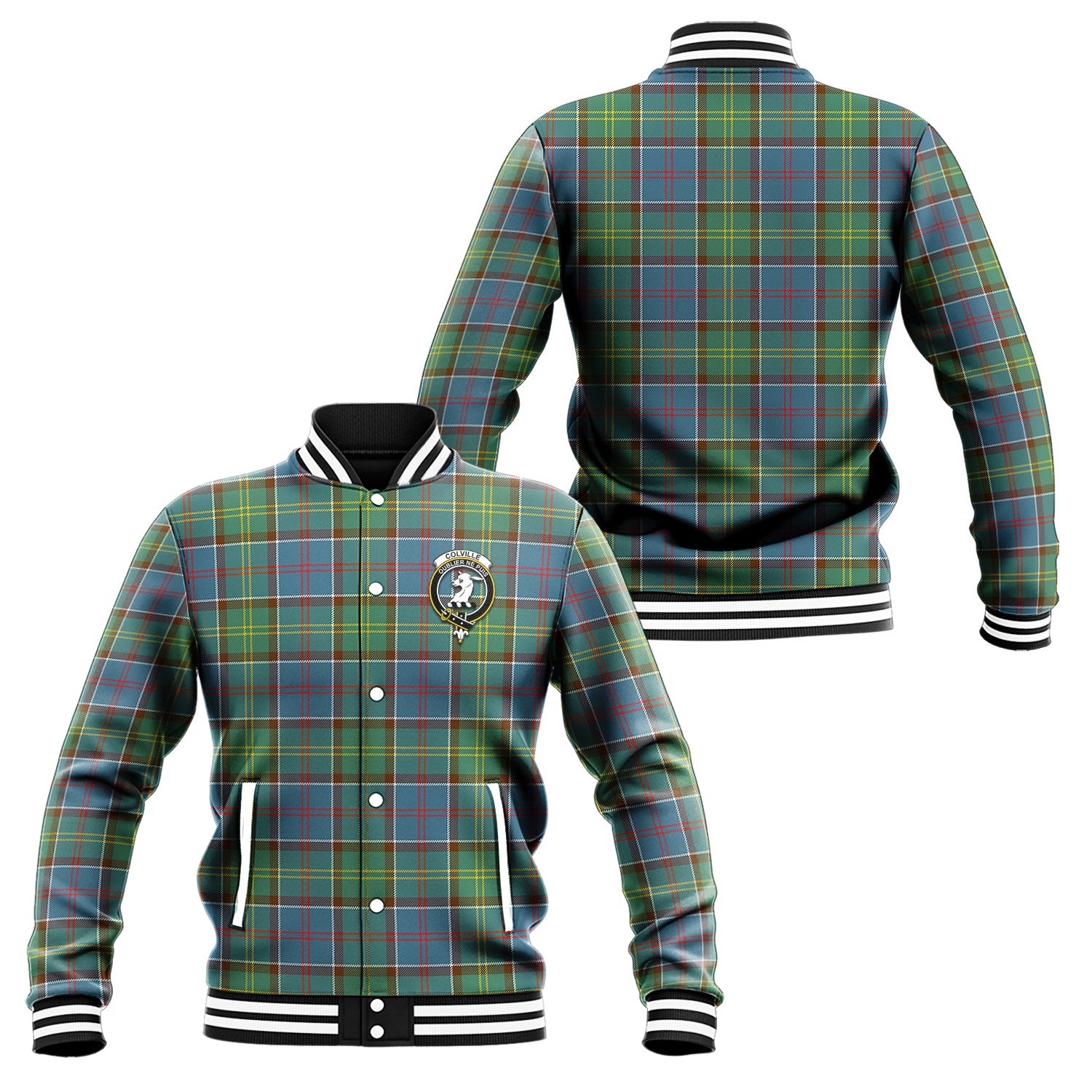 Colville Tartan Baseball Jacket with Family Crest Unisex - Tartan Vibes Clothing