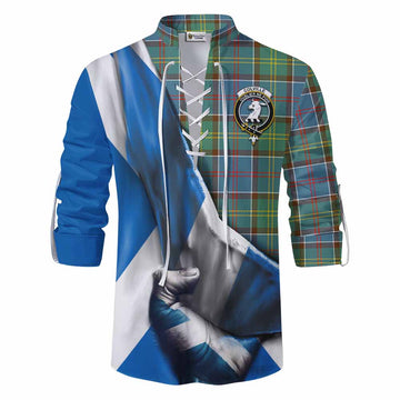 Tartan Vibes Clothing Colville Tartan Ghillie Kilt Shirt with Family Crest Scotland Patriotic Style