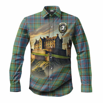 Colville Tartan Family Crest Long Sleeve Button Shirt with Scottish Ancient Castle Style