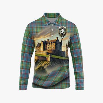 Tartan Vibes Clothing Colville Tartan Family Crest Long Sleeve Polo Shirt with Scottish Ancient Castle Style