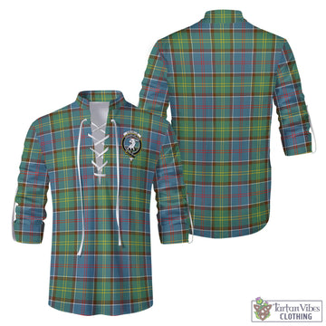 Colville Tartan Men's Scottish Traditional Jacobite Ghillie Kilt Shirt with Family Crest
