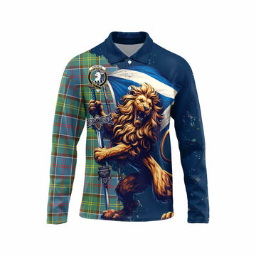 Tartan Vibes Clothing Colville Tartan Family Crest Long Sleeve Polo Shirt with Scottish Majestic Lion