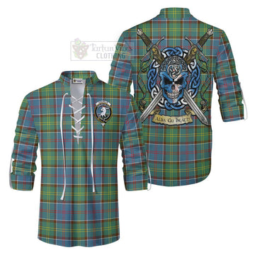 Tartan Vibes Clothing Colville Tartan Ghillie Kilt Shirt with Family Crest Celtic Skull Style