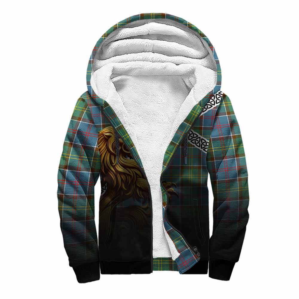 Tartan Vibes Clothing Colville Crest Tartan Sherpa Hoodie with Golden Lion Emblem Celtic Style