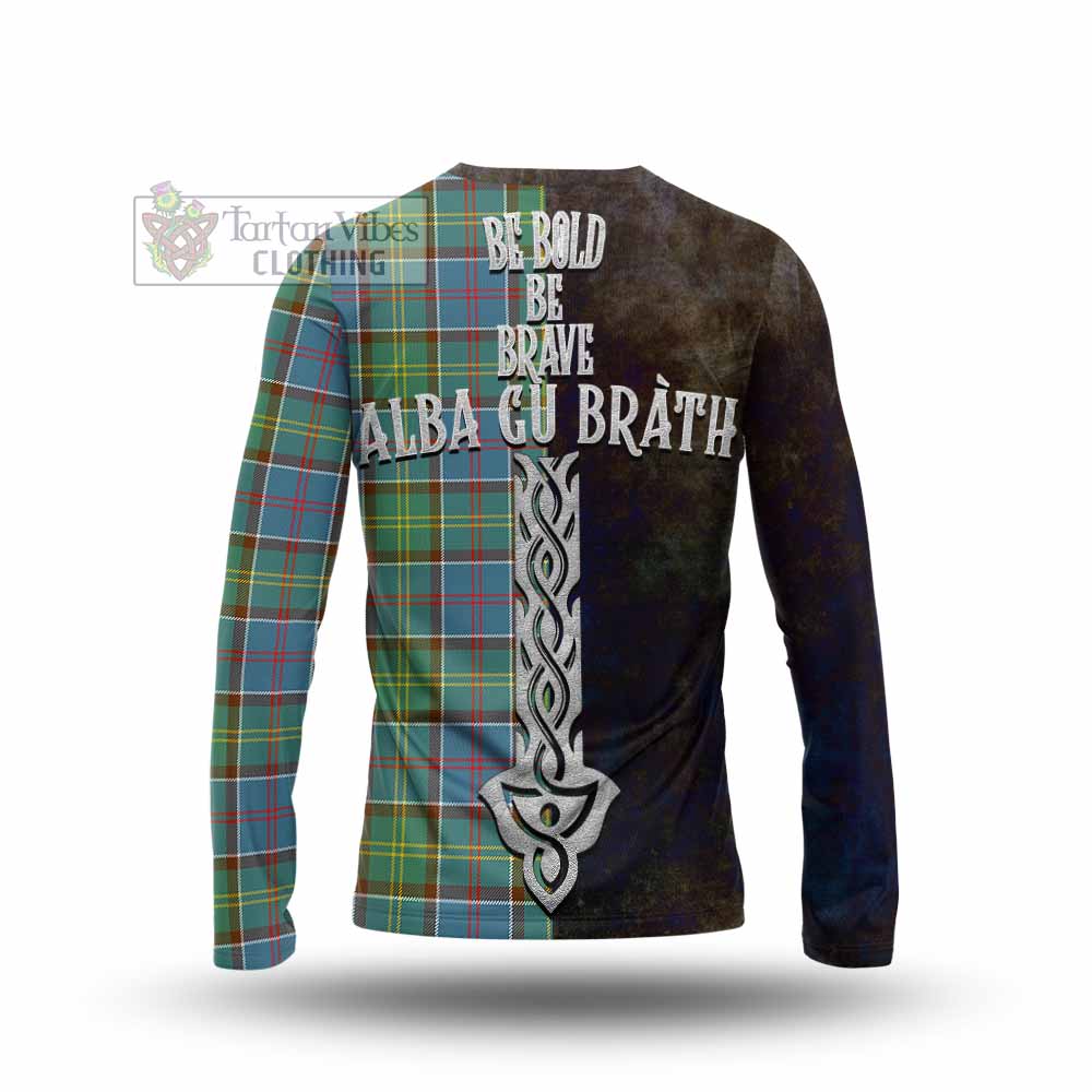 Tartan Vibes Clothing Colville Tartan Family Crest Long Sleeve T-Shirt Alba Gu Brath Be Brave Lion Ancient Style