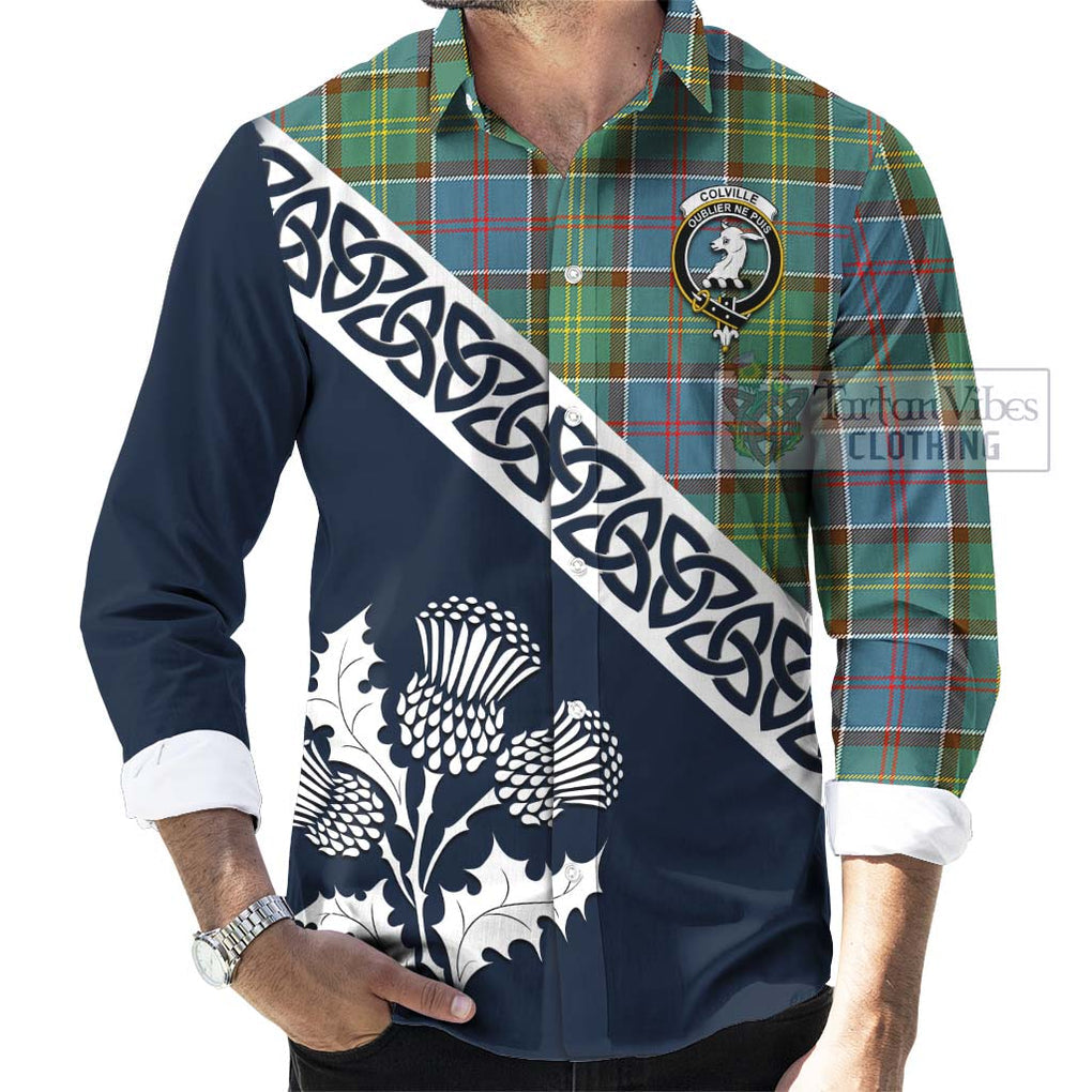 Tartan Vibes Clothing Colville Tartan Long Sleeve Button Shirt Featuring Thistle and Scotland Map