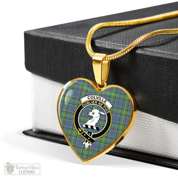 Colville Tartan Heart Necklace with Family Crest