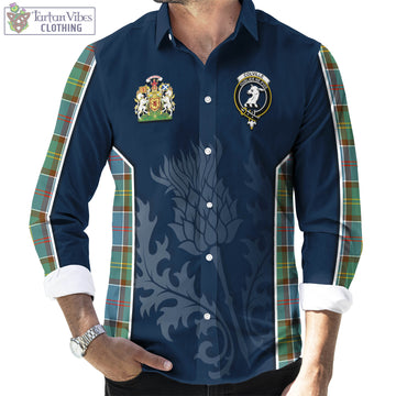 Colville Tartan Long Sleeve Button Up Shirt with Family Crest and Scottish Thistle Vibes Sport Style