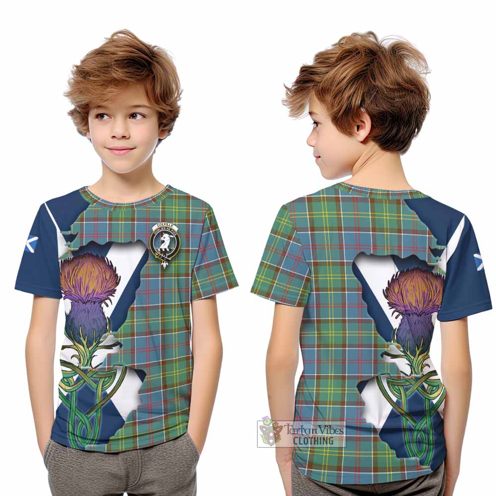 Tartan Vibes Clothing Colville Tartan Family Crest Kid T-Shirt Scottish Thistle Celtic Inspired