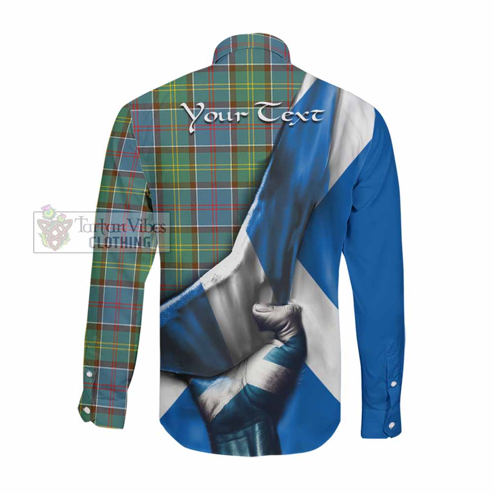 Tartan Vibes Clothing Colville Tartan Long Sleeve Button Shirt with Family Crest Scotland Patriotic Style