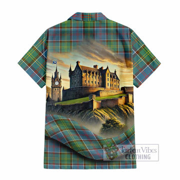 Tartan Vibes Clothing Colville Tartan Family Crest Short Sleeve Button Shirt with Scottish Ancient Castle Style