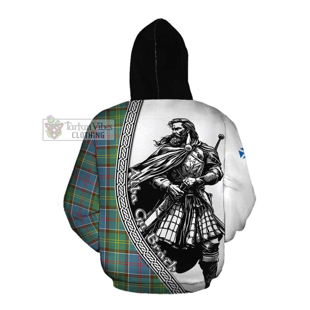 Tartan Vibes Clothing Colville Tartan Clan Crest Cotton Hoodie with Highlander Warrior Celtic Style