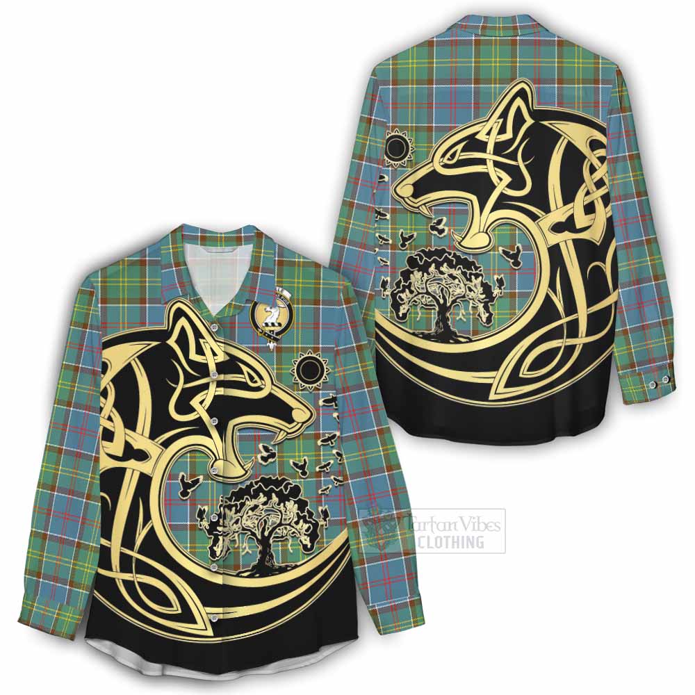 Tartan Vibes Clothing Colville Tartan Women's Casual Shirt with Family Crest Celtic Wolf Style