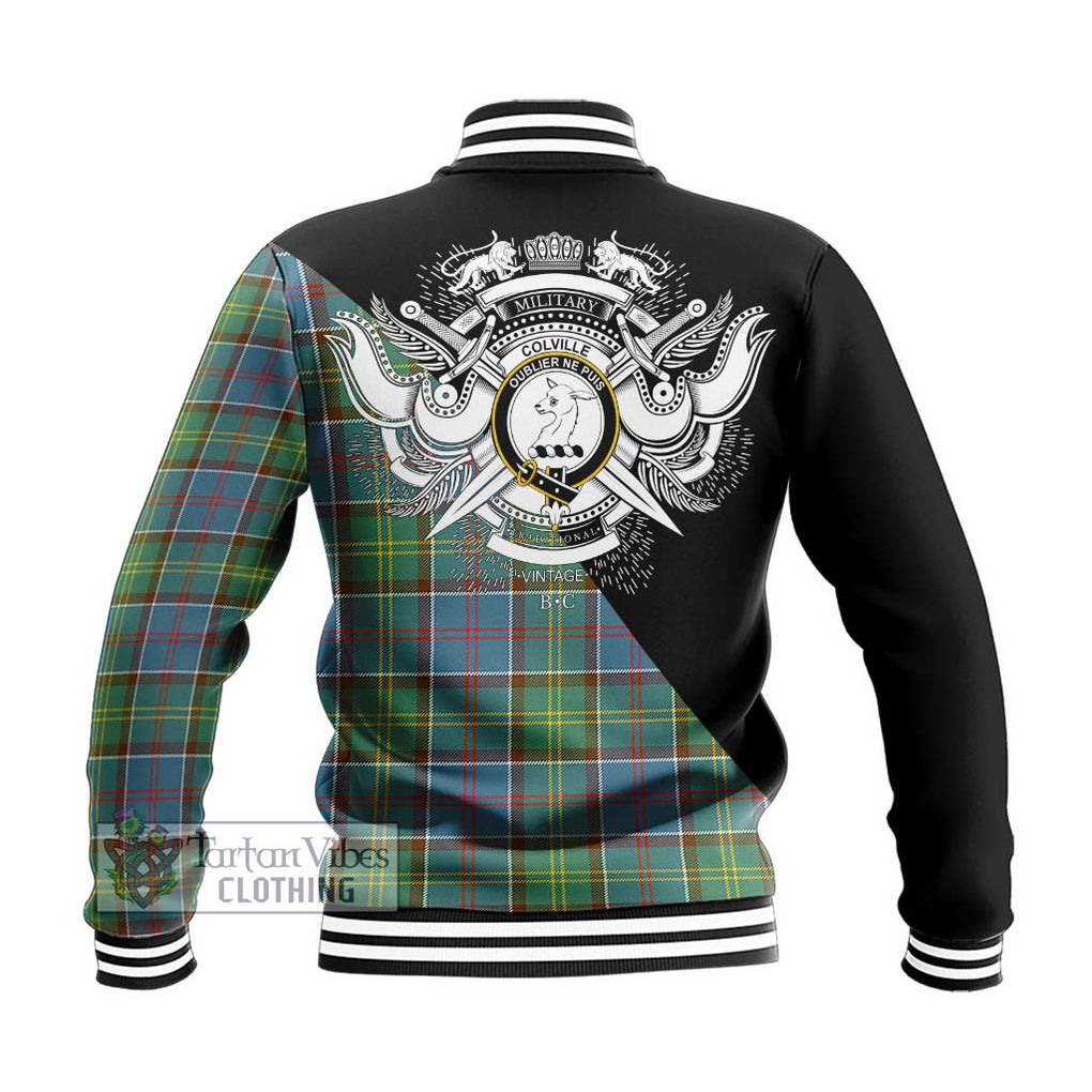 Colville Tartan Baseball Jacket with Family Crest and Military Logo Style - Tartanvibesclothing Shop