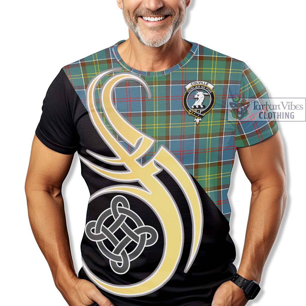 Tartan Vibes Clothing Colville Tartan T-Shirt with Family Crest and Celtic Symbol Style
