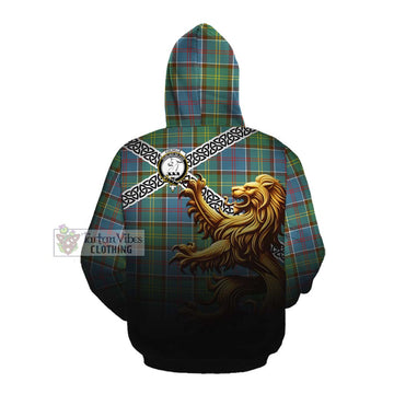 Colville Crest Tartan Cotton Hoodie with Golden Lion Emblem Celtic Style