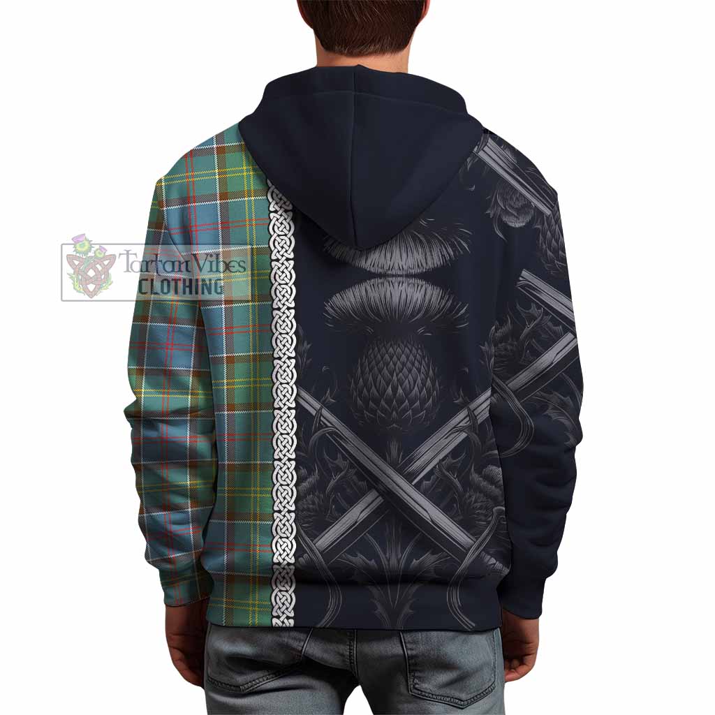 Tartan Vibes Clothing Colville Tartan Hoodie with Family Crest Cross Sword Thistle Celtic Vibes