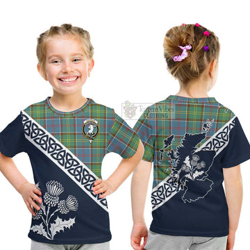 Tartan Vibes Clothing Colville Tartan Kid T-Shirt Featuring Thistle and Scotland Map