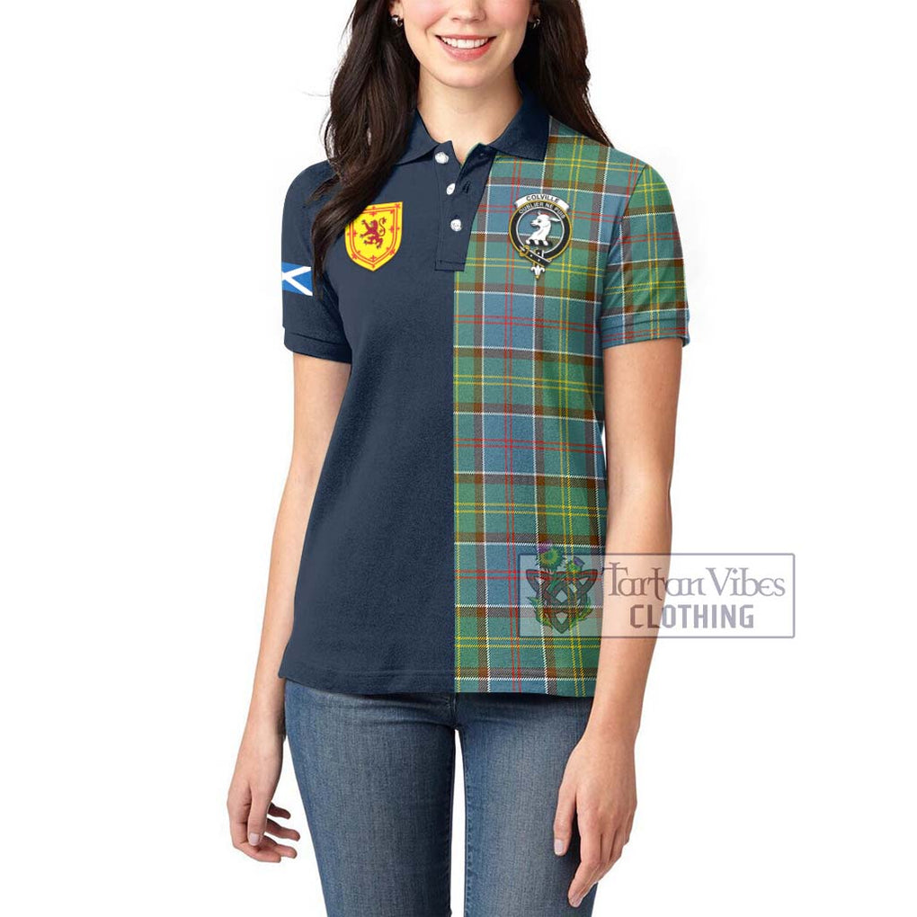 Tartan Vibes Clothing Colville Tartan Women's Polo Shirt with Scottish Lion Royal Arm Half Style