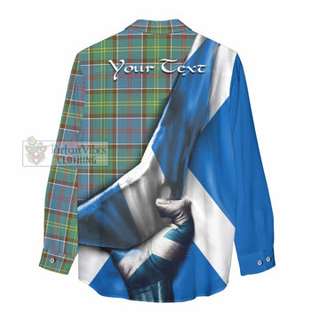 Tartan Vibes Clothing Colville Tartan Women's Casual Shirt with Family Crest Scotland Patriotic Style
