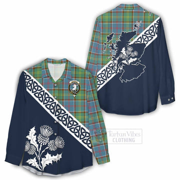 Tartan Vibes Clothing Colville Tartan Women's Casual Shirt Featuring Thistle and Scotland Map