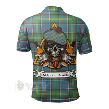 Colville Tartan Polo Shirt with Family Crest and Bearded Skull Holding Bottles of Whiskey - Tartan Vibes Clothing