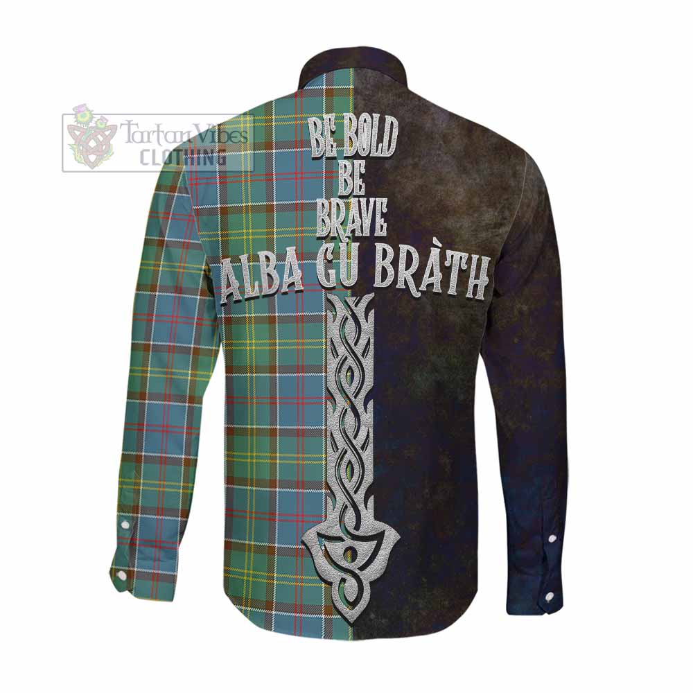 Tartan Vibes Clothing Colville Tartan Family Crest Long Sleeve Button Shirt Alba Gu Brath Be Brave Lion Ancient Style
