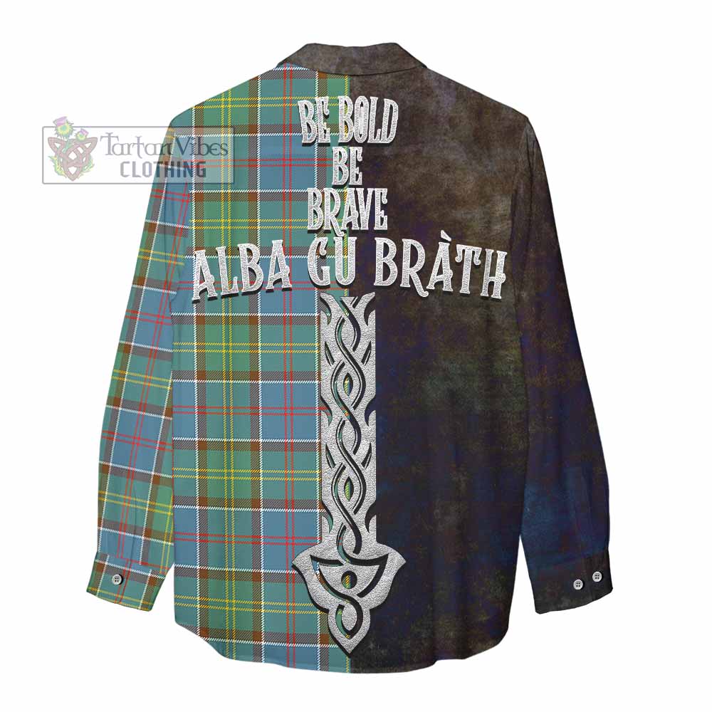 Tartan Vibes Clothing Colville Tartan Family Crest Women's Casual Shirt Alba Gu Brath Be Brave Lion Ancient Style
